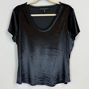 White House Black Market Black Velour Scoop Neck Top L